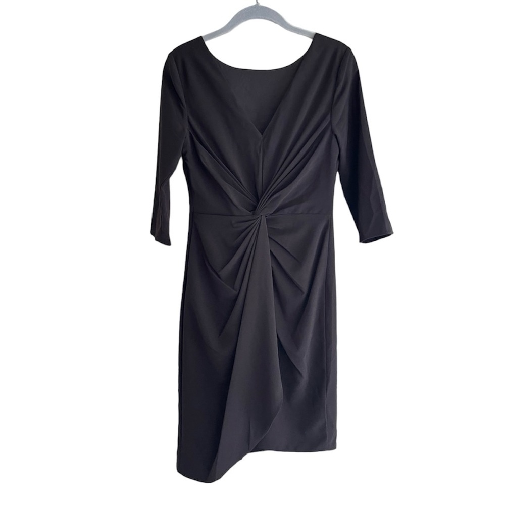 Halston Heritage Asymmetric Cocktail Dress 3/4 Sleeve Knot Back Black Size 0 - Picture 11 of 12
